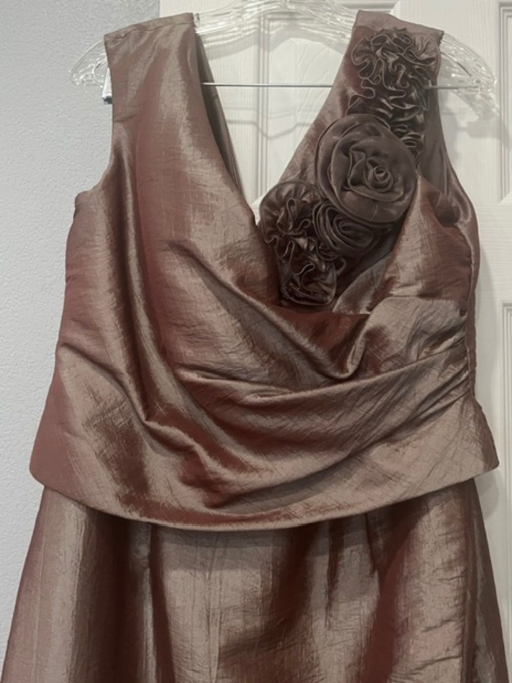 KM Collections by Milla Bell Rosette Taffeta Gown - Mauve/Rose Bronze